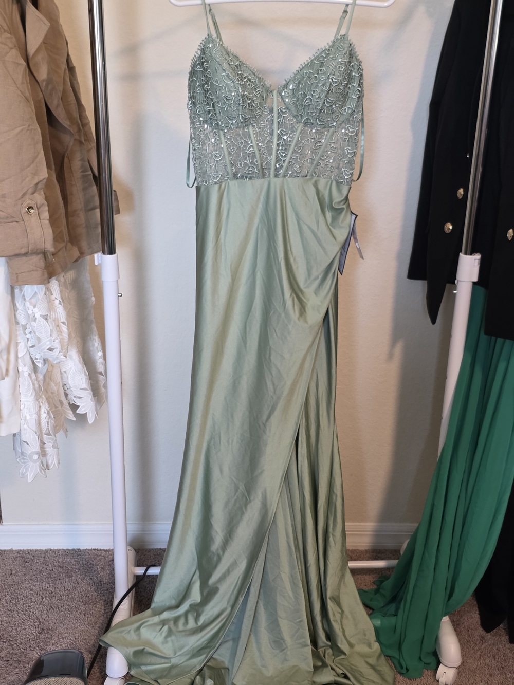 B Darlin Sage Beaded Bustier Prom Juniors' Strappy SequinedLace Maxi Dress 13/14 - Picture 6 of 11